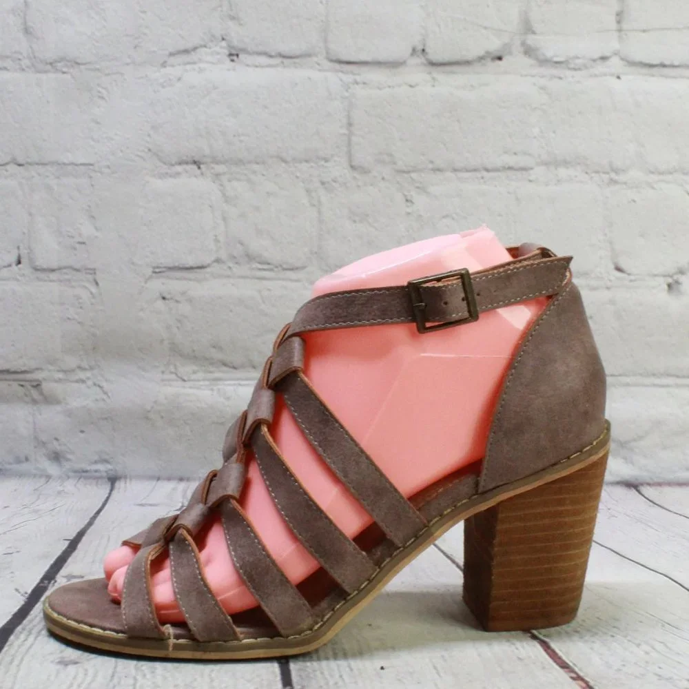 Mi.iM Don't Cross Me Heel Brown Leather Braided Straps Sandals Size 7 - Picture 1 of 9